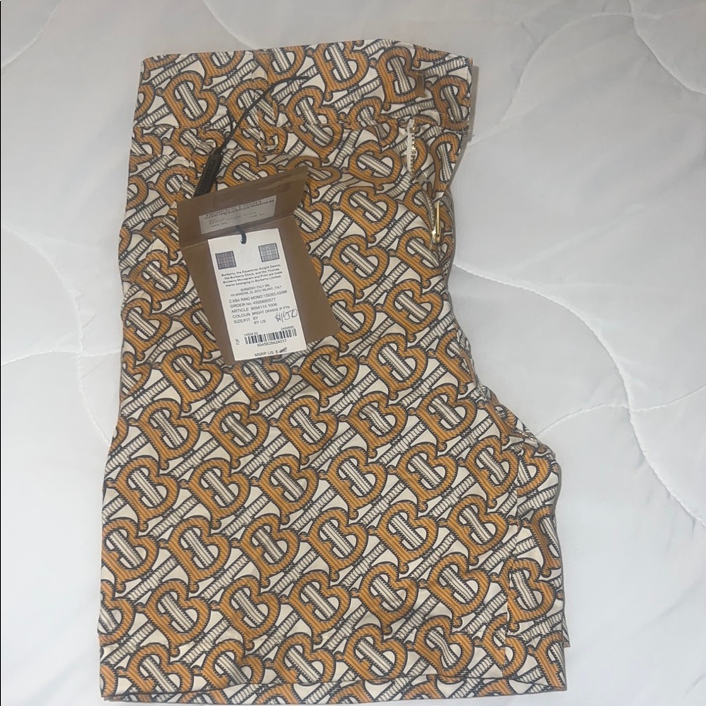 Burberry Tan and White Monogram Trousers